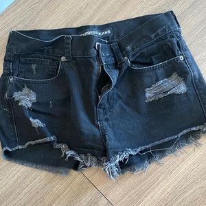 *LIGHTLY WORN* black, mid/low rise, ripped shorts from EXPRESS.